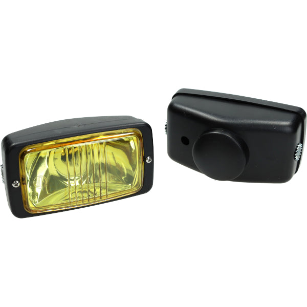 Koplamp Guia rechthoekig geel glas 142mm zwart bromfiets