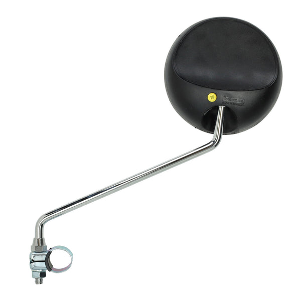 Spiegel bumm rond + klem links/rechts zwart/chroom A35, prima, A3 922/15p